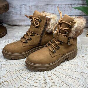 NWT Sand + Stone Faux Fur Ankle Boots Size 5 | Buckle & Zip
